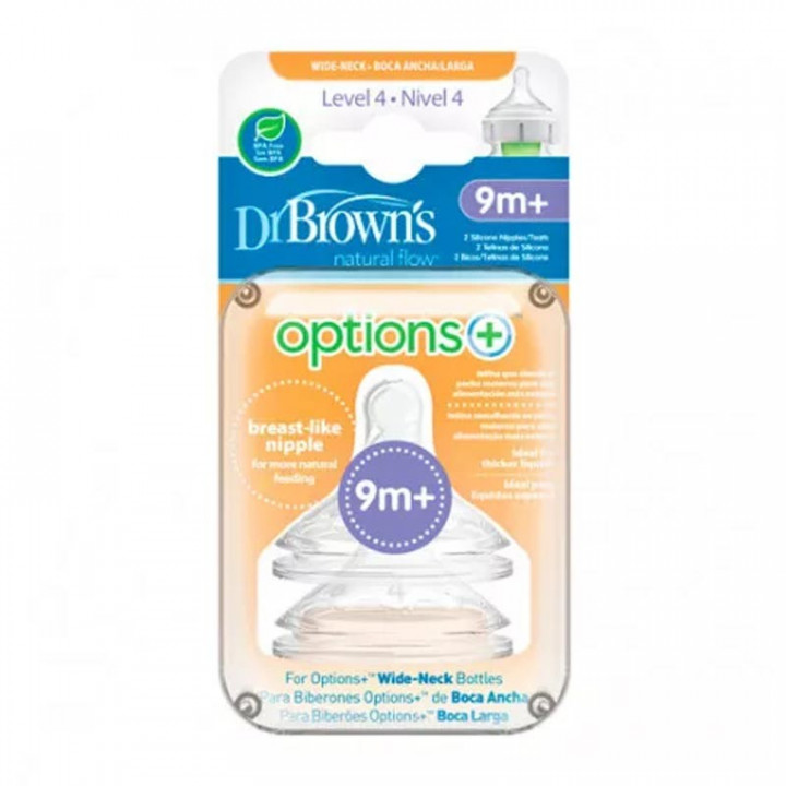 DR BROWN`S TETINA NIVEL 4 BOCA ANCHA SILICONA PARA COMILONES 9 MESES+ 2 UNIDADES BPA FREE DR BROWN`S
