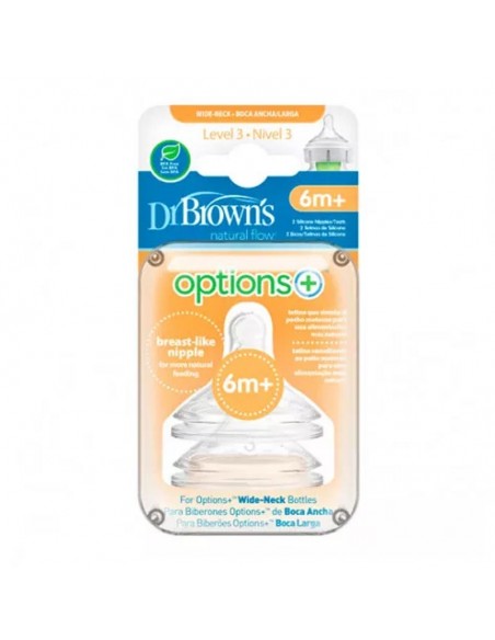 DR BROWN`S TETINA NIVEL 3 BOCA ANCHA TETINA DE SILICONA 6 MESES + 2 UNIDADES BPA FREE, DR BROWN`S