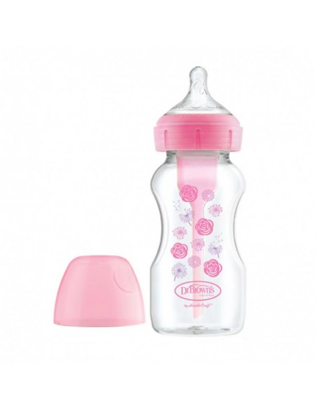 Dr Brown´s Biberon Tetina Silicona Boca Ancha Natural Flow Options+ 1 Unidad 270 Ml Rosa Flores