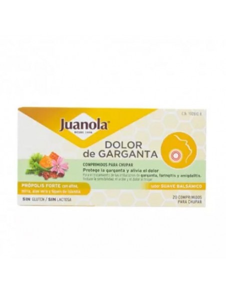 JUANOLA DOLOR DE GARGANTA PROPOLIS FORTE SABOR SUAVE BALSAMICO 20 COMPRIMIDOS