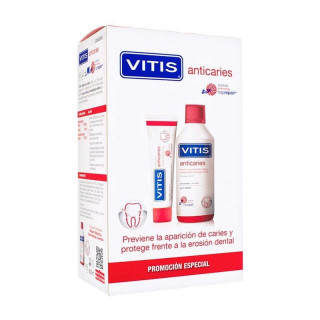 VITIS ANTICARIES PACK 1 ENVASE 100 ML  PASTA + 1 ENVASE 500 ML COLUTORIO
