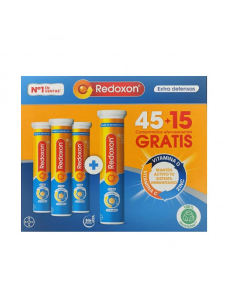 Redoxon Doble Acción Vitamina C Y Zinc Formato Ahorro 45+15 Comprimidos Efervescentes Sabor Naranja