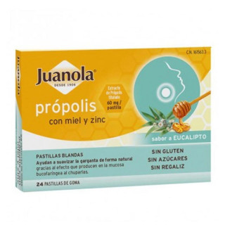 JUANOLA PROPOLIS MIEL Y ZINC 24 PASTILLAS DE GOMA SABOR EUCALIPTO