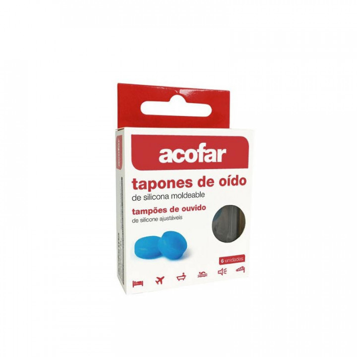 TAPONES OIDOS SILICONA MOLDEABLE ACOFAR 6 UNIDADES
